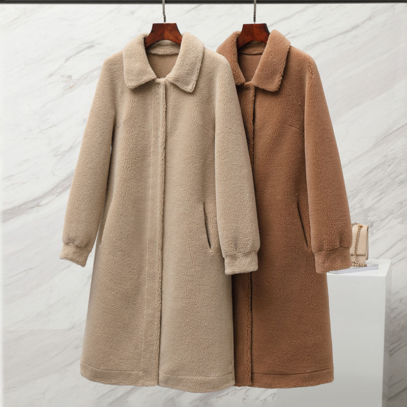 Новый корейский целая шкура пальто море скорее шерстяной овца сдвиг пальто длина случайный гранула бархат большой одежда